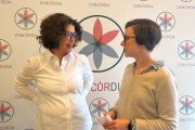 Núria Segués i Sílvia Mosquera, copresidentes del grup parlamentari de Concòrdia en l'acte celebrat avui a la seu del partit