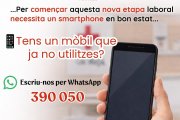 Cartell de la Creu Roja Andorrana on fa una crida a donar un smartphone per un treballador dels programes d'ocupació de l'entitat que ha trobat feina.