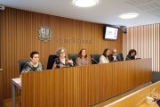 Les representants de l’Institut de la Dona i la comissió legislativa d’Afers Socials i Igualtat ahir.