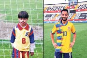 Ludo Clemente, de petit, i al seu últim partit amb la selecció.