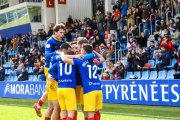 Els jugadors de l’FC Andorra celebren el gol de Manu Nieto, de penal, que sentenciava el partit contra el Lugo.