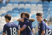 Els jugadors de l'FC Andorra celebrant un dels gols