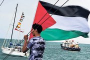 Un jove amb una bandera palestina.