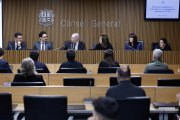Els ministres Ferré, Casal i Bonell durant la compareixença al Consell General.