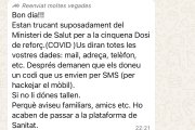 El missatge on s'informa de les trucades fraudulentes per la cinquena dosi de la vacuna de la Covid-19.