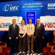 Els presidents de l'UCI i l'UEC, amb els representants de la federació