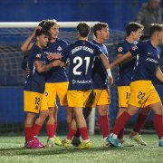 Els jugadors de l'FC Andorra celebrant un dels gols.