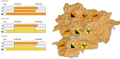 Mapa de meteo on es mostra l'avís groc i taronja de cara al cap de setmana.