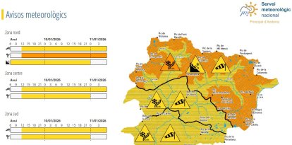 Avís taronja al nord i groc al centre i sud d'Andorra per neu.