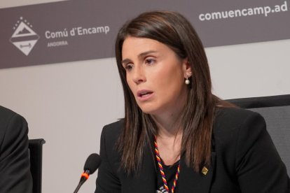 Els cònsols Xavier Fernàndez i Laura Mas durant la sessió del consell del comú