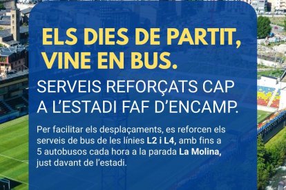 Reforç del transport públic per als partits del FC Andorra a l’Estadi de la FAF