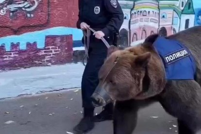 La policia russa patrulla amb un os