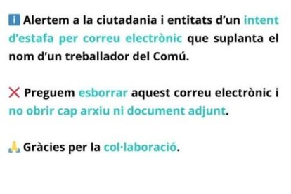 La piulada del comú d'Andorra la Vella on alerta de l'estafa.