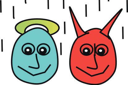 Representació d'un angel i un dimoni en forma de gotes d'aigua.