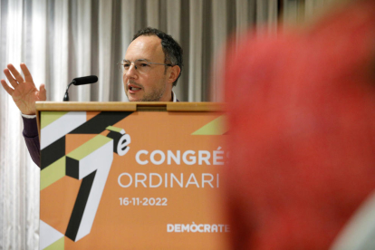 Xavier Espot durant el discurs en el setè congrés ordinari de Demòcrates per Andorra.