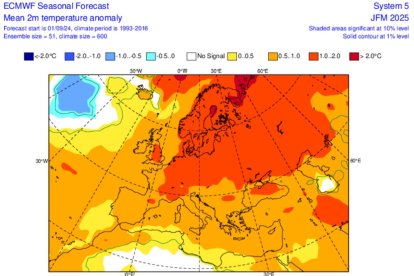 El mapa de l'anomalia de les temperatures en els propers mesos