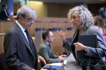 Ladislau Baró conversant amb la consellera demòcrata Carol Puig al Consell General