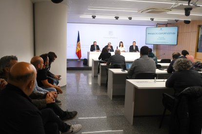 Responsables de federacions escoltant la presentació de l’esport-estudi per part del Govern.