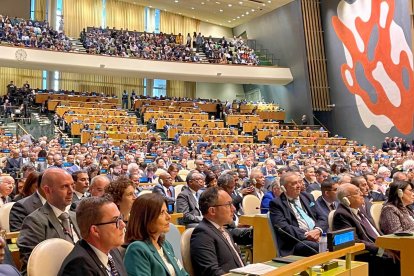 Xavier Espot i Imma Tor en la sessió d'obertura de l'Assemblea General de Nacions Unides