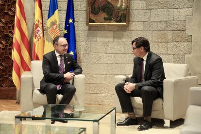 Xavier Espot i Salvador Illa en la reunió avui a Barcelona