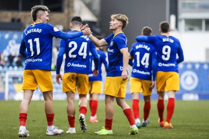 Els jugadors de l'FC Andorra celebren el segon gol