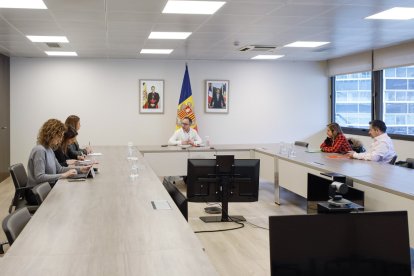 Xavier Espot durant la reunió amb el Col·legi de Psicòlegs mantinguda aquest matí