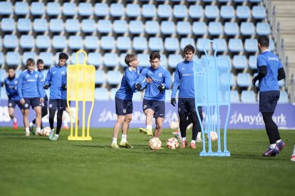 L’equip, a l’entrenament d’ahir al Nacional.