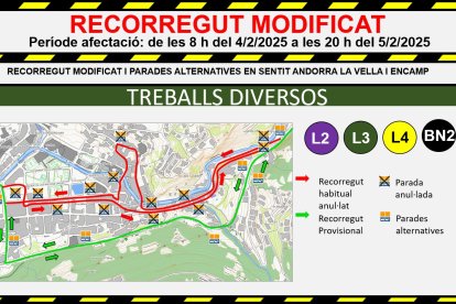 El recorregut modificat de diverses parades de bus a causa de les obres del projecte Caldes