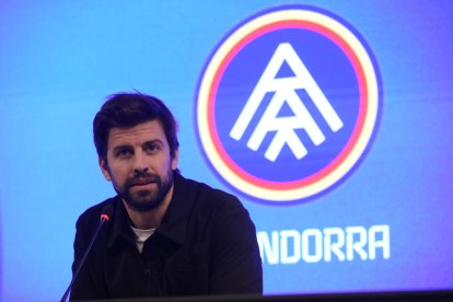 Gerard Piqué en la compareixença per parlar de l'estada de l'FC Andorra a l'Estadi Nacional