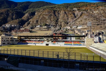 L’estadi que la Federació Andorrana de Futbol està construint a Encamp.