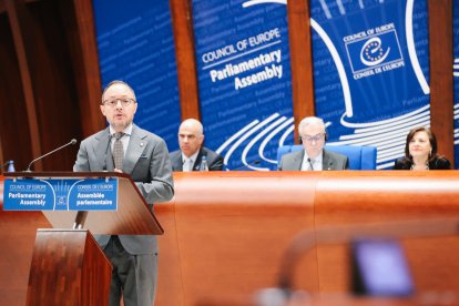 El cap de Govern, Xavier Espot, durant el discurs al Consell d'Europa.