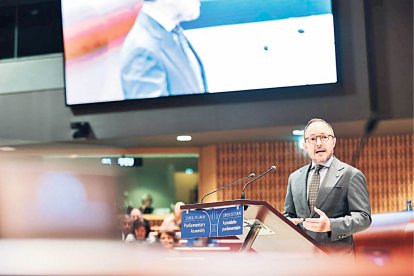 El cap de Govern, Xavier Espot, en la intervenció ahir davant del Consell d’Europa.