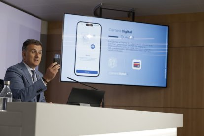 El ministre de Funció Pública i Transformació Digital, Marc Rossell, durant la presentació de la Cartera Digital.