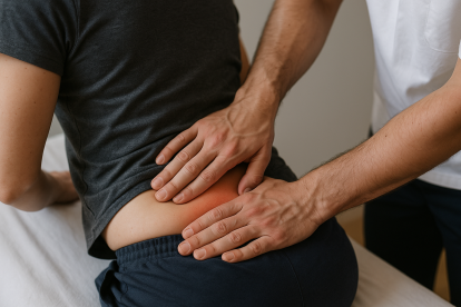 Un fisioterapeuta tracta un pacient de problemes a les lumbars.