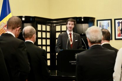 El síndic general, Carles Ensenyat, durant el discurs de la Diada de Meritxell