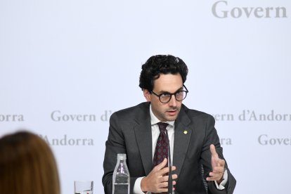 El ministre portaveu Guillem Casal en la roda de premsa d'aquesta tarda