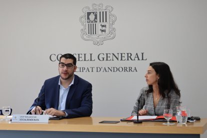 El líder del PS, Pere Baró, durant la compareixença aquest matí al Consell General.