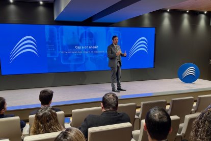 Jordi Serracanta, de l'equip de Banca d'Empreses de Morabanc, durant l'acte d'avui