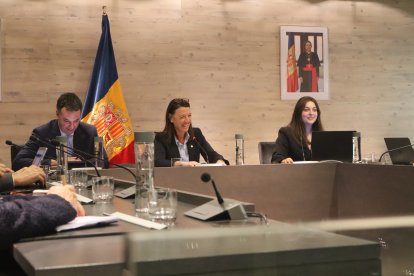 La cònsol major d'Ordino, Maria del Mar Coma, durant la sessió de consell de comú.