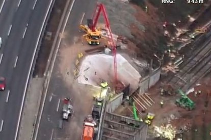 Obres de reparació de l'AP7 a Catalunya per l'accident de tren a Gelida