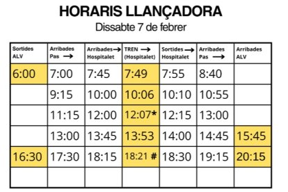 Horaris dels busos llançadora habilitats per Govern.