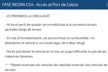 Les condicions de la fase negre a l'accés al port de Cabús.