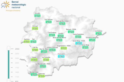 Un mapa de meteo amb les temperatures registrades ahir.