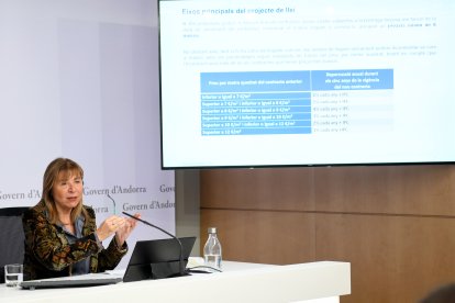 La ministra Conxita Marsol durant la presentació del projecte de llei de descongelació de lloguers