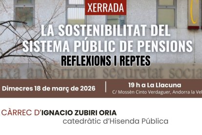 Anunci sobre la xerrada D'Ignacio Zubiri Oria sobre la sosteninibilitat del sistema públic de pensions.