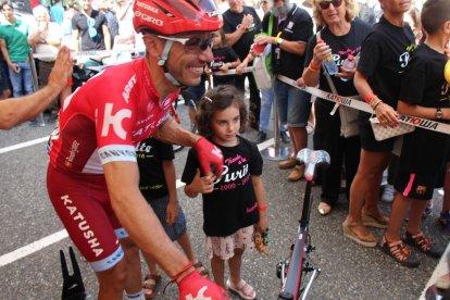 Joaquim 'Purito' Rodríguez en l'espai reservat per a l'equip Katusha