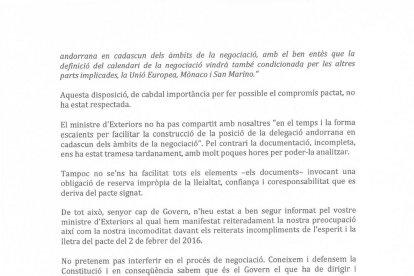 La carta de suspensió del pacte d'Estat d'SDP 2
