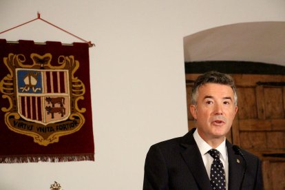 El síndic Vicenç Mateu durant el discurs del Dia de Meritxell a la Casa de la Vall