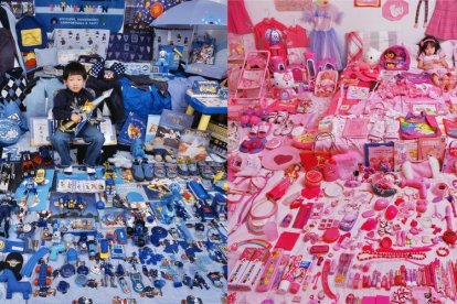 La fotògrafa Jeong Mee Yoon va prendre una sèrie d'imatges de nens i nenes amb les seves joguines per mostrar com el blau i el rosa predominaven, respectivament.