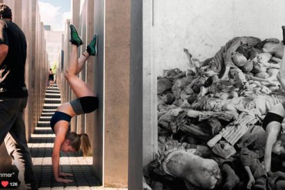Les fotos al memorial de l'Holocaust, amb un altre fons